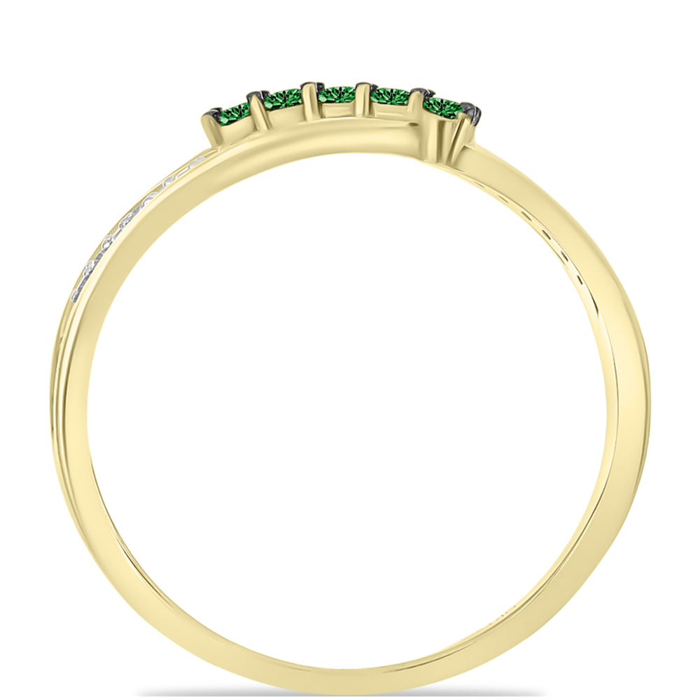 Anillo de Plata Bañada en Oro con Diamante Verde y Diamante blanco 6 