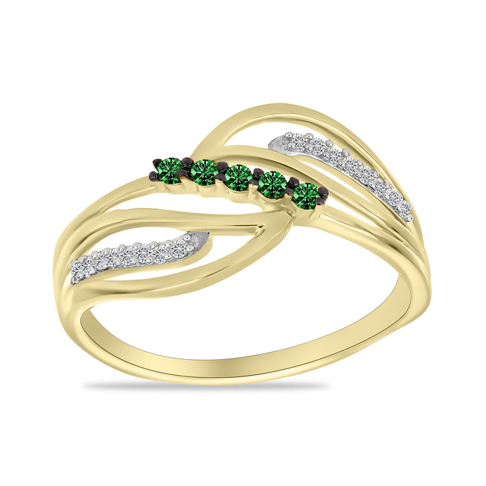 Anillo de Plata Bañada en Oro con Diamante Verde y Diamante blanco 3 