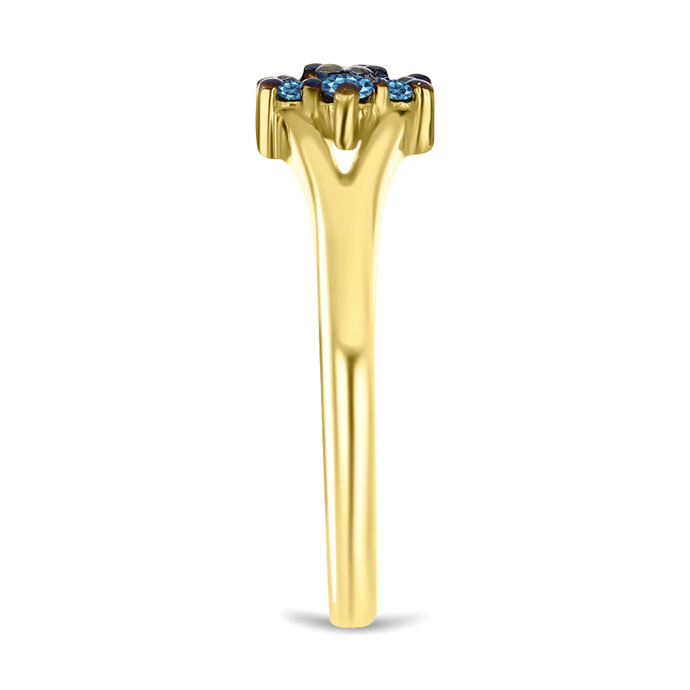 Anillo de Plata Bañada en Oro con Diamante Azul