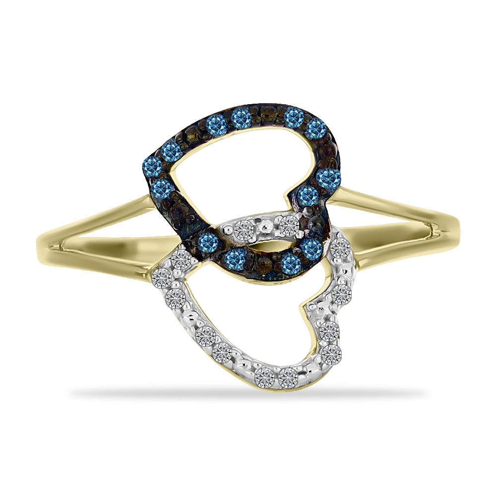Anillo de Plata Bañada en Oro con Diamante Azul y Diamante blanco