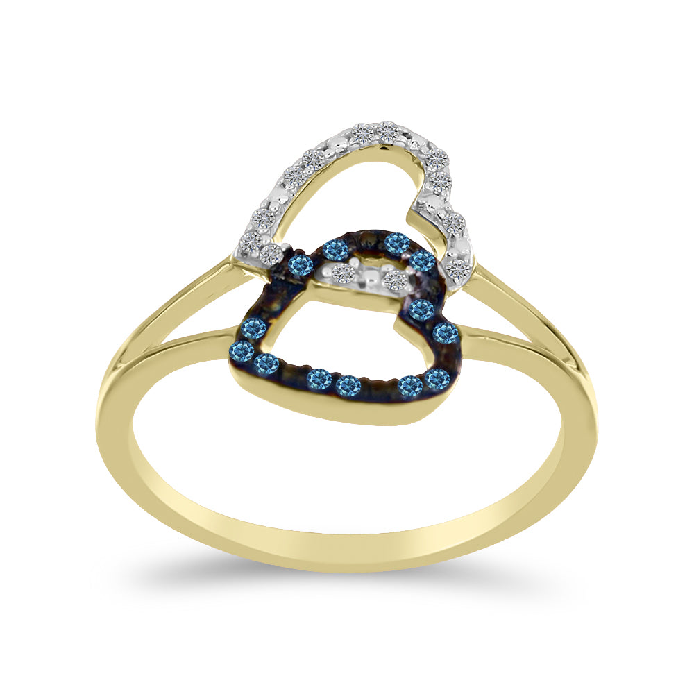 Anillo de Plata Bañada en Oro con Diamante Azul y Diamante blanco