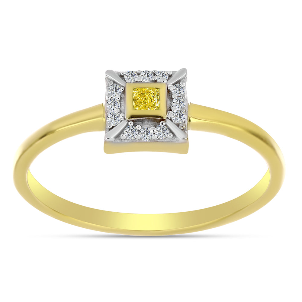 Anillo de Plata Bañada en Oro con Diamante Amarillo y Zircón blanco natural 3 
