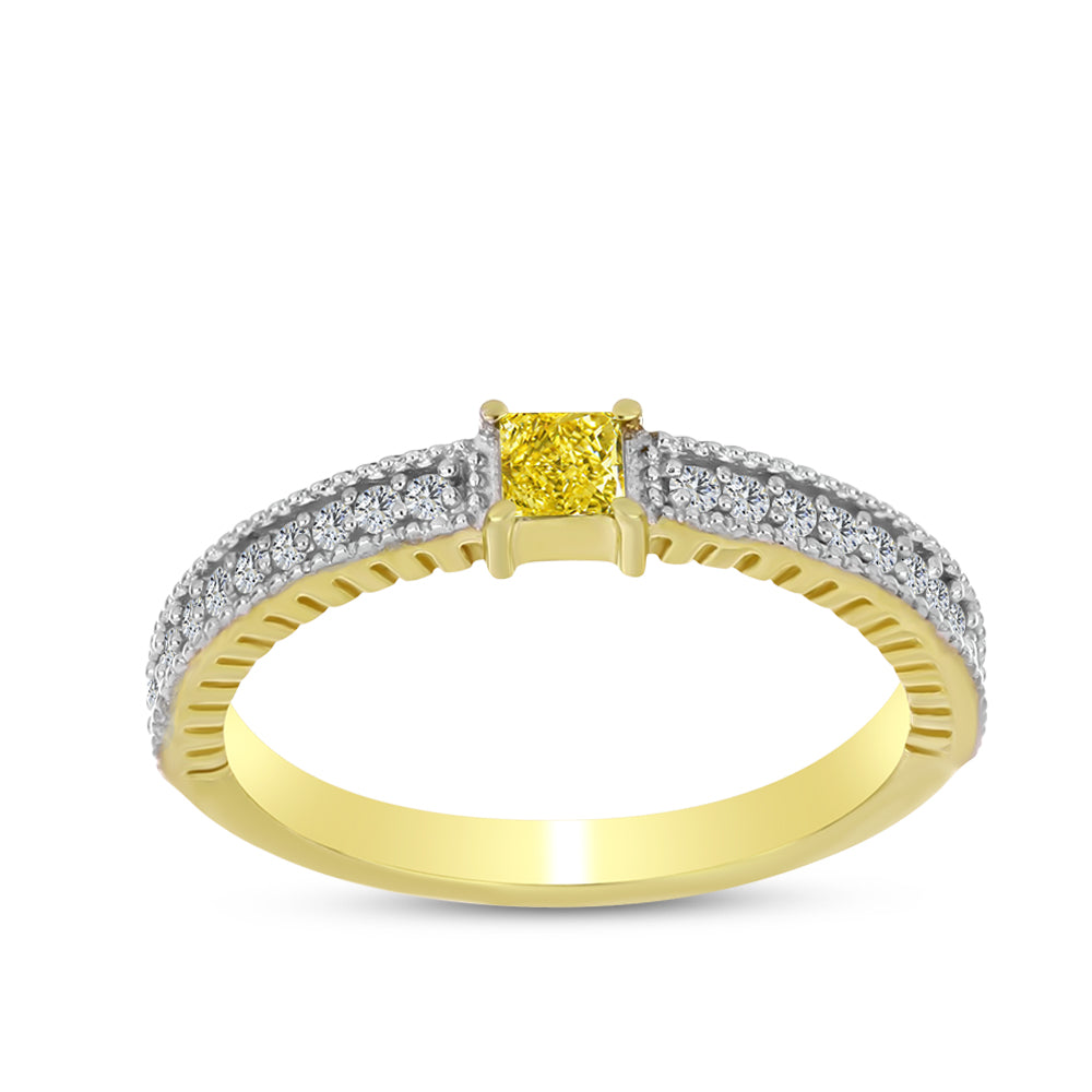 Anillo de Plata Bañada en Oro con Diamante Amarillo y Zircón blanco natural 3 