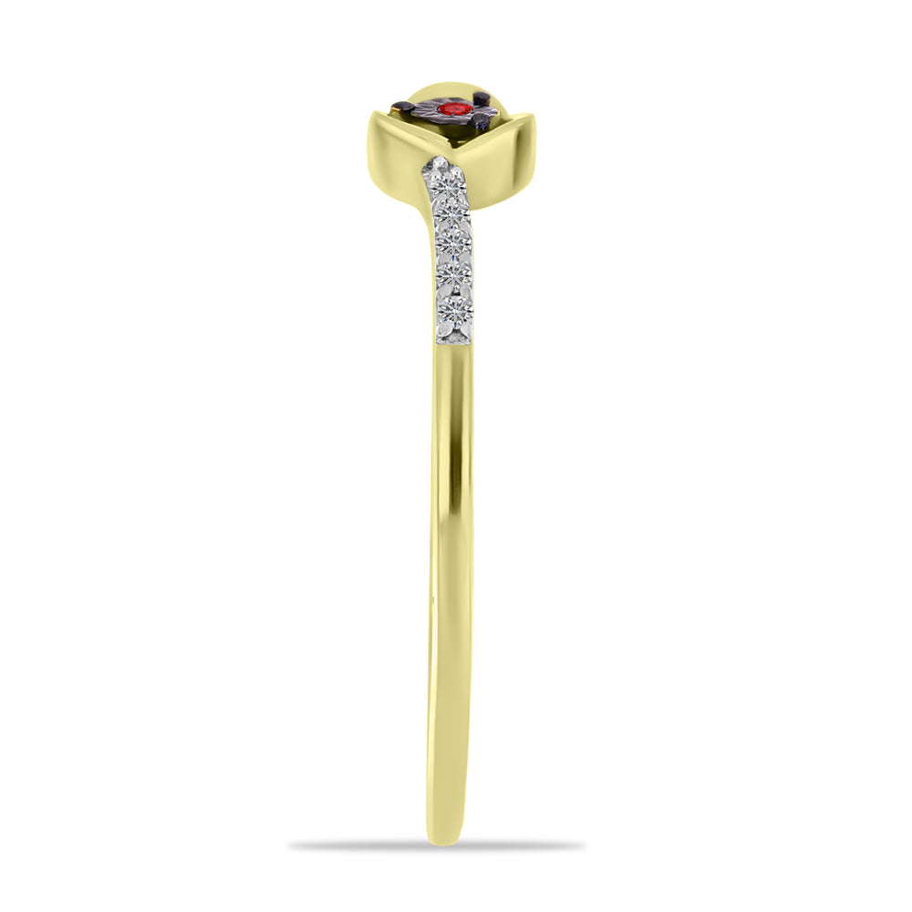Anillo de Plata Bañada en Oro con Diamante Rojo y Zircón Blanco 4 