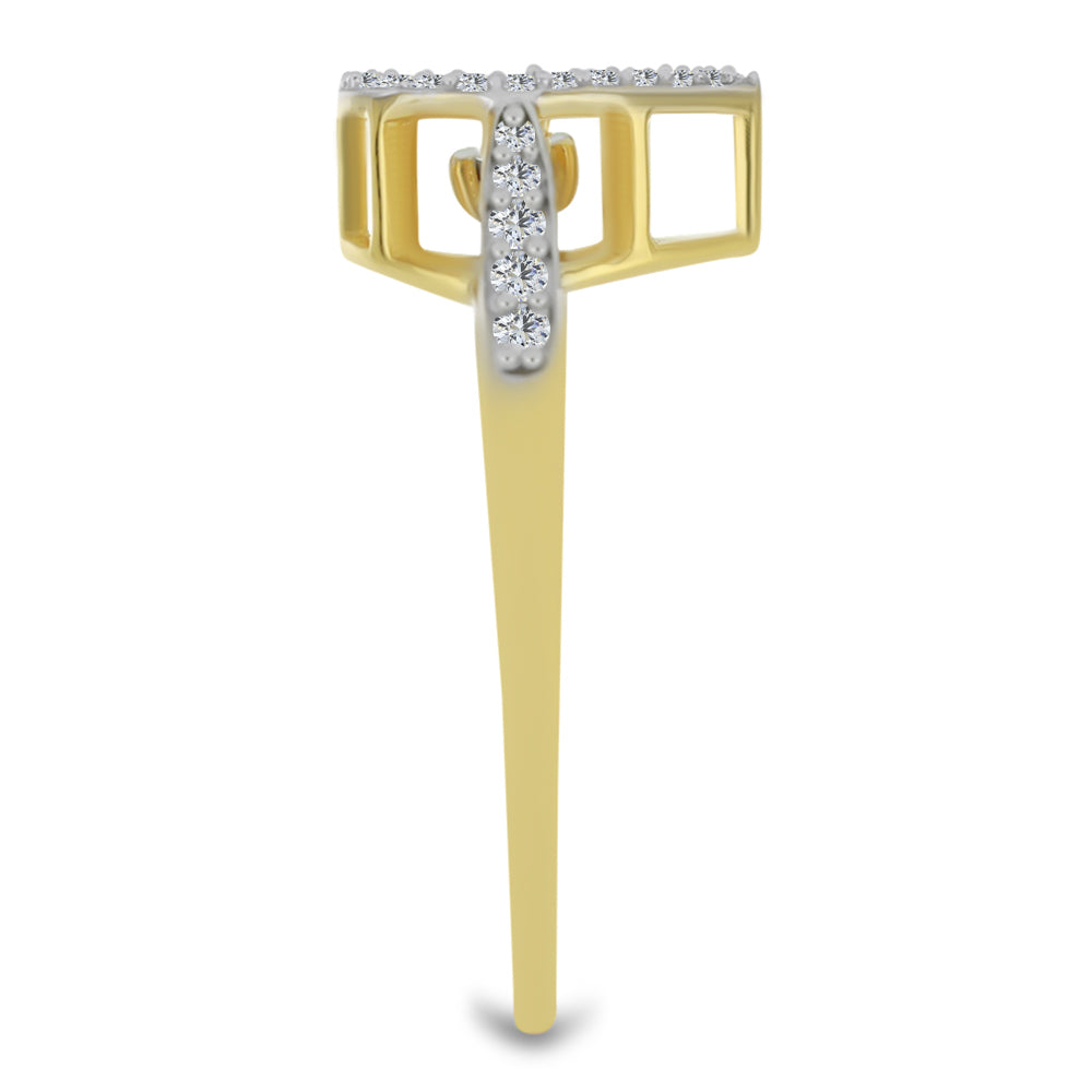 Anillo de Plata Bañada en Oro con Diamante blanco y Zircón Blanco 4 