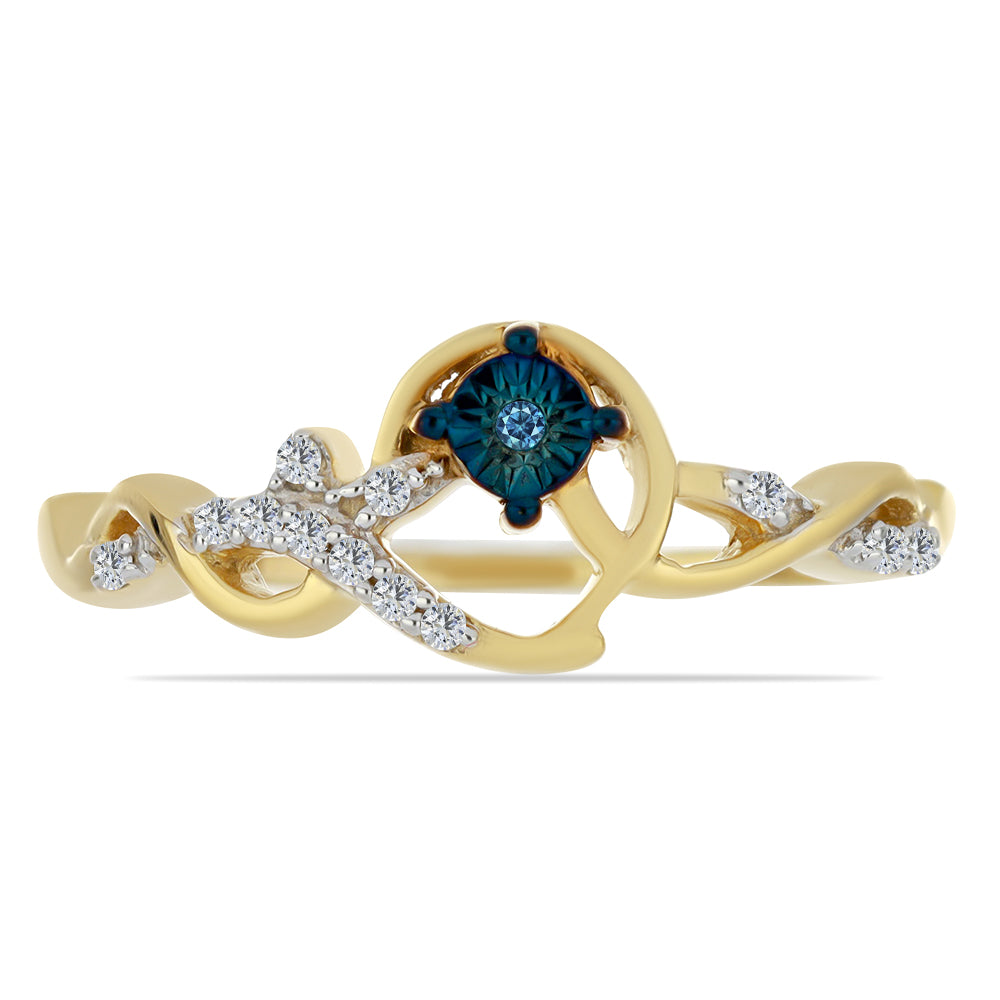 Anillo de Plata Bañada en Oro con Diamante Azul y Zircón Blanco 1 
