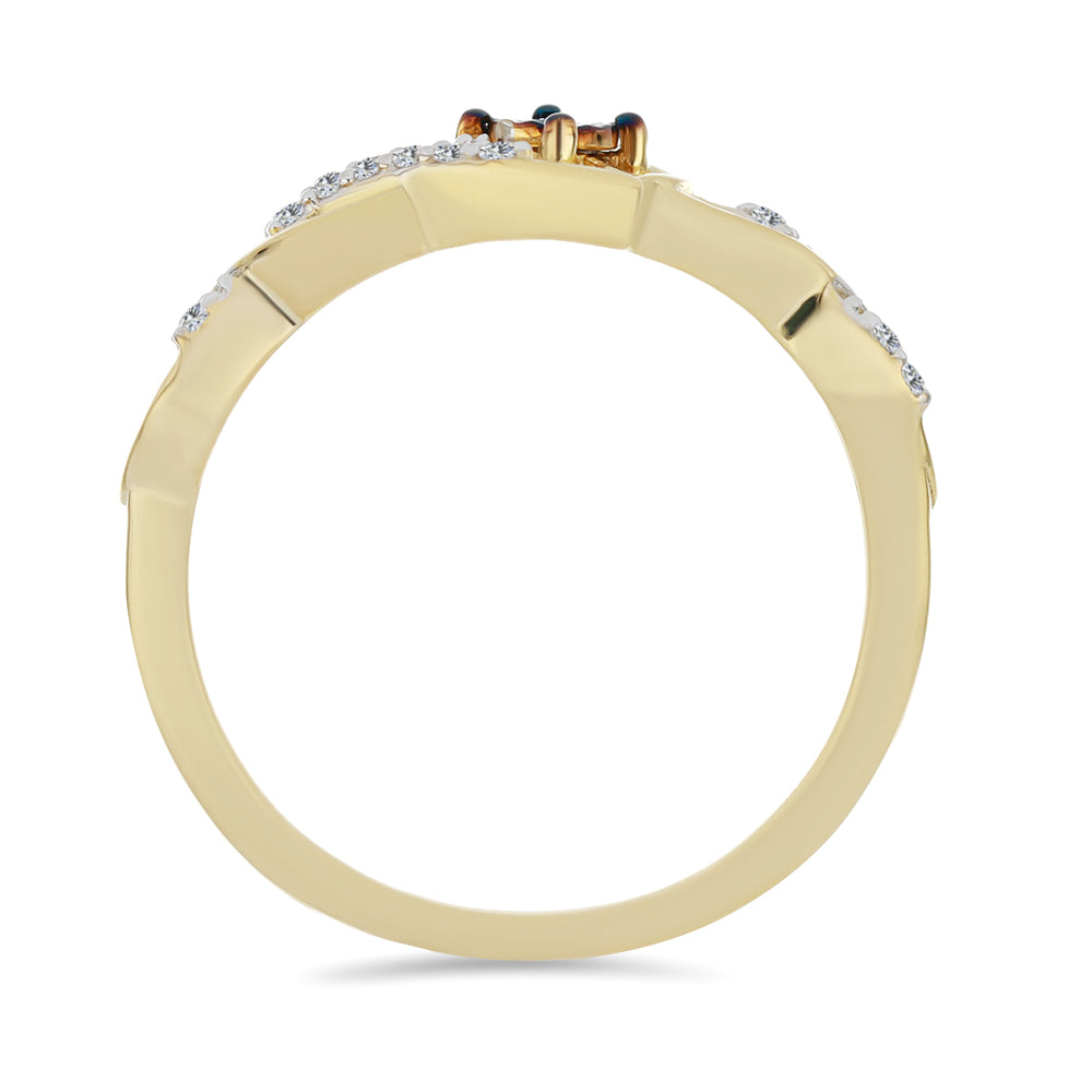 Anillo de Plata Bañada en Oro con Diamante Azul y Zircón Blanco 2 