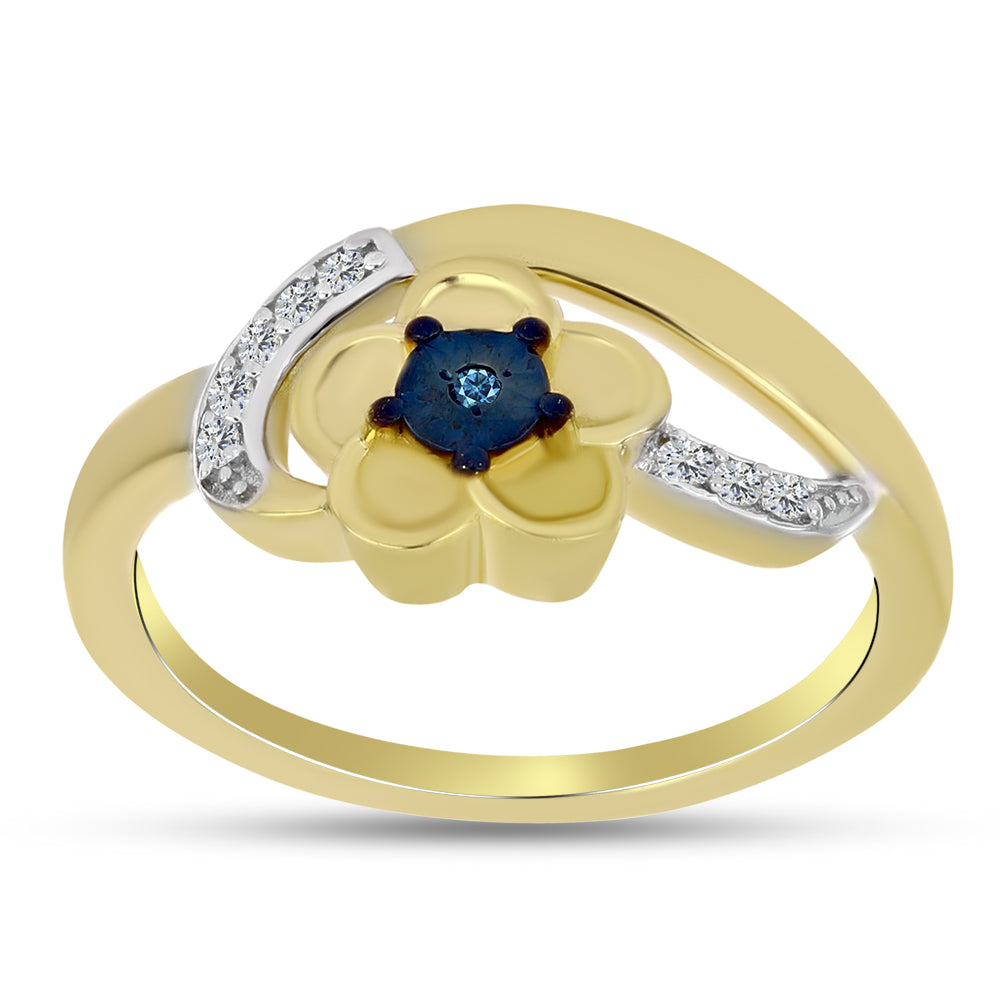 Anillo de Plata Bañada en Oro con Diamante Azul y Zircón Blanco