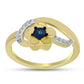 Anillo de Plata Bañada en Oro con Diamante Azul y Zircón Blanco