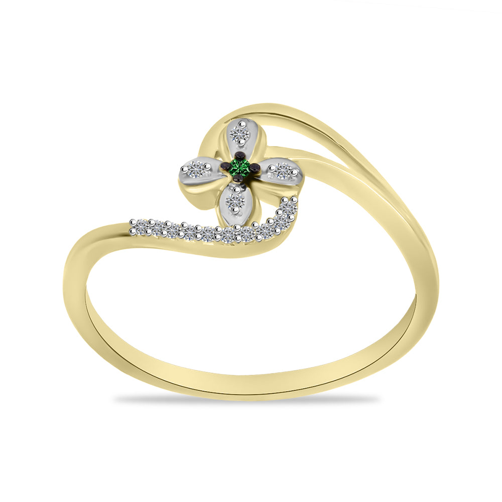 Anillo de Plata Bañada en Oro con Diamante Verde y Zircón Blanco 3 