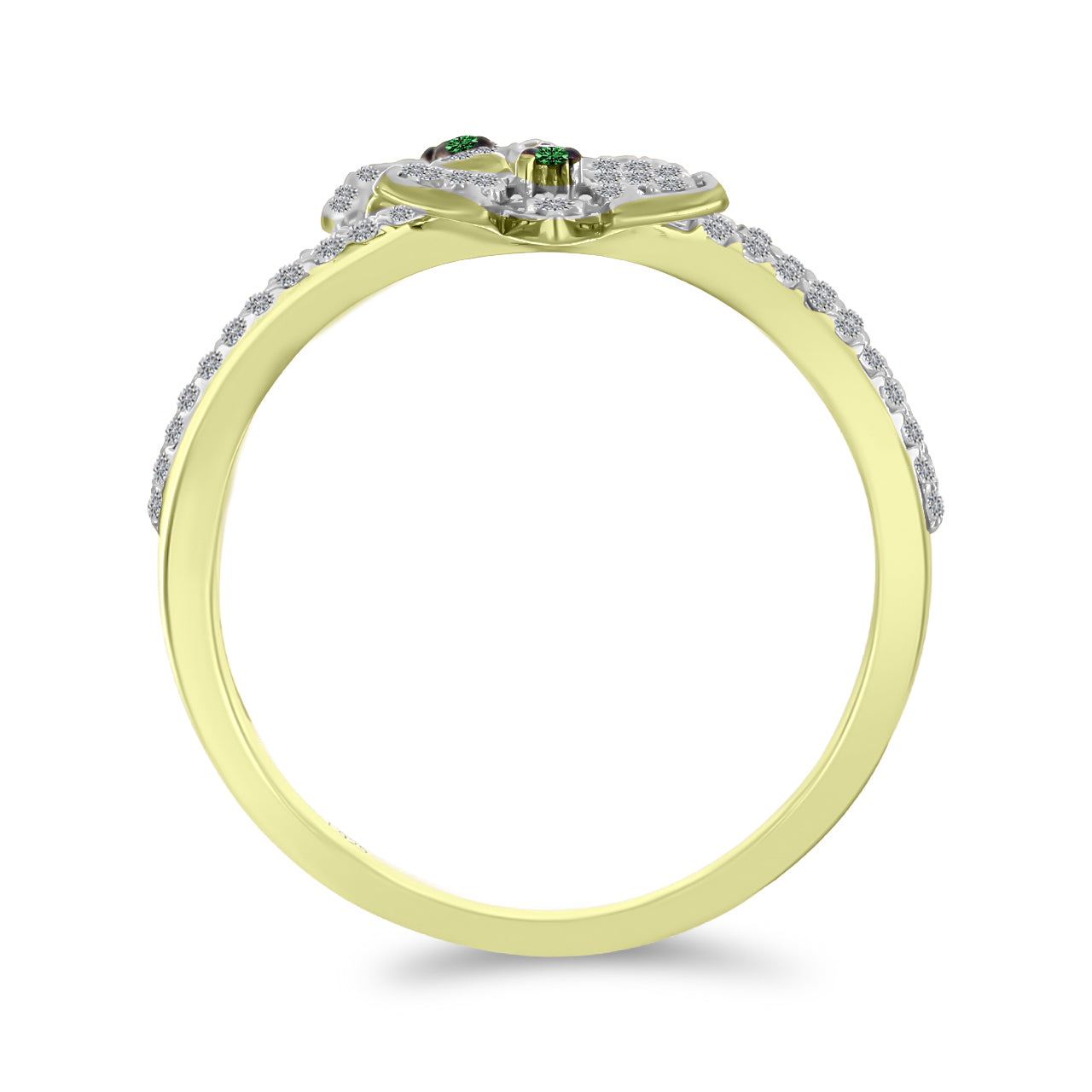 Anillo de Plata Bañada en Oro con Diamante Verde y Zircón Blanco