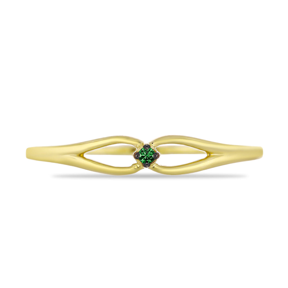 Anillo de Plata Bañada en Oro con Diamante Verde 1 