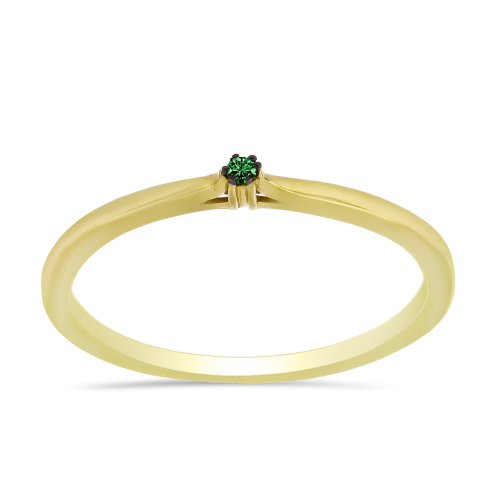 Anillo de Plata Bañada en Oro con Diamante Verde 3 