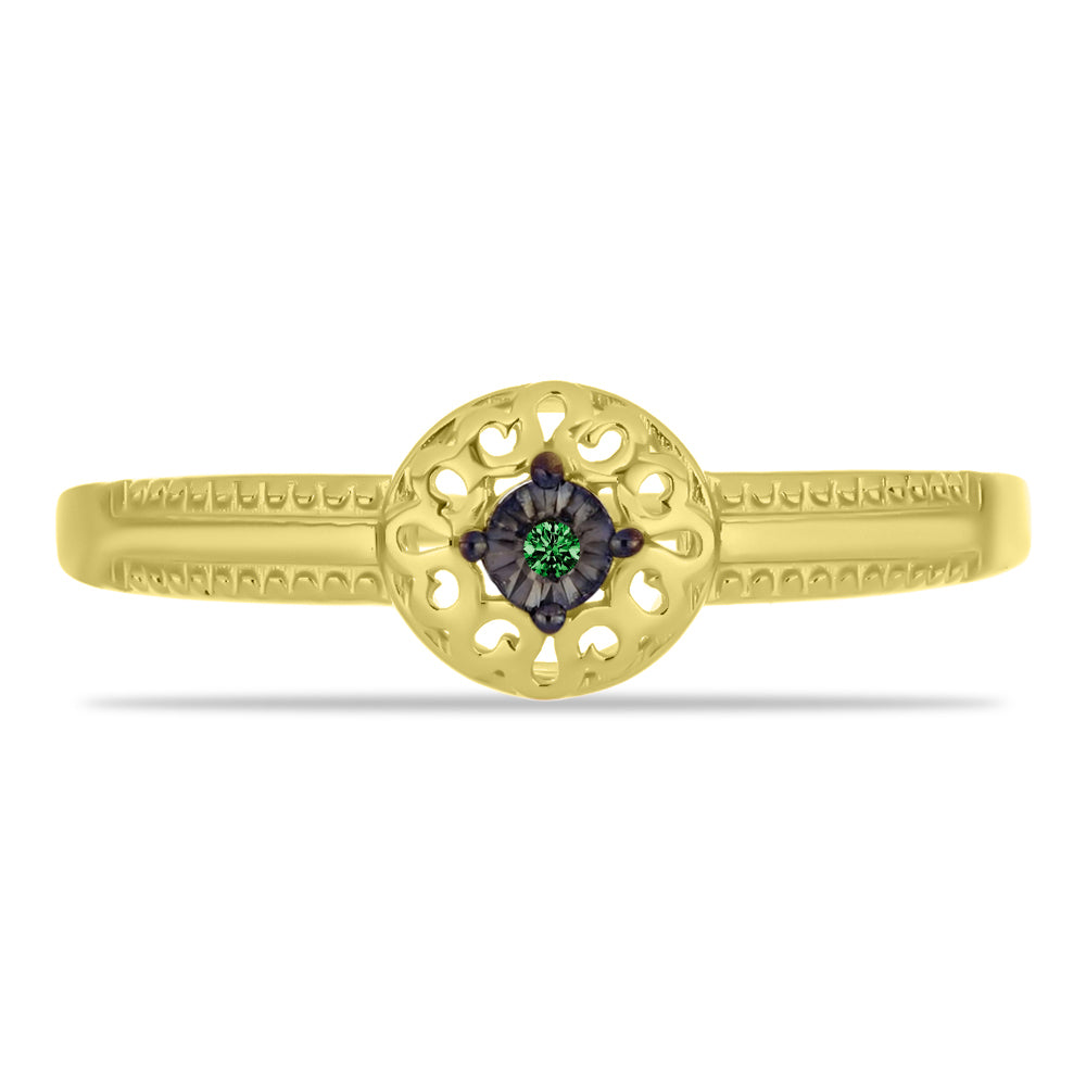 Anillo de Plata Bañada en Oro con Diamante Verde 1 