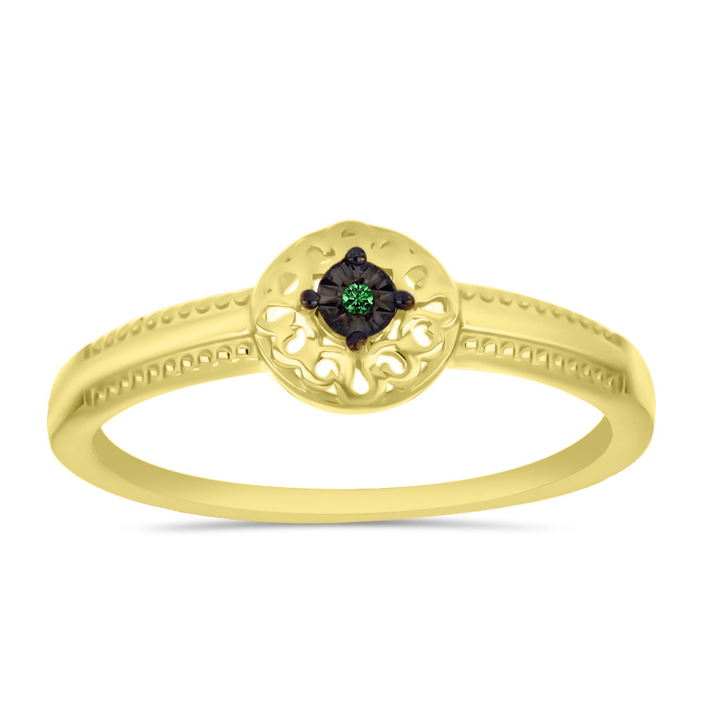 Anillo de Plata Bañada en Oro con Diamante Verde