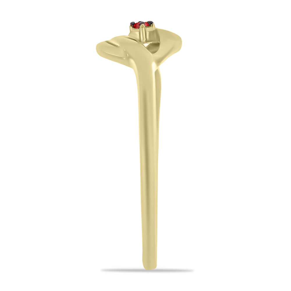 Anillo de Plata Bañada en Oro con Diamante Rojo 4 