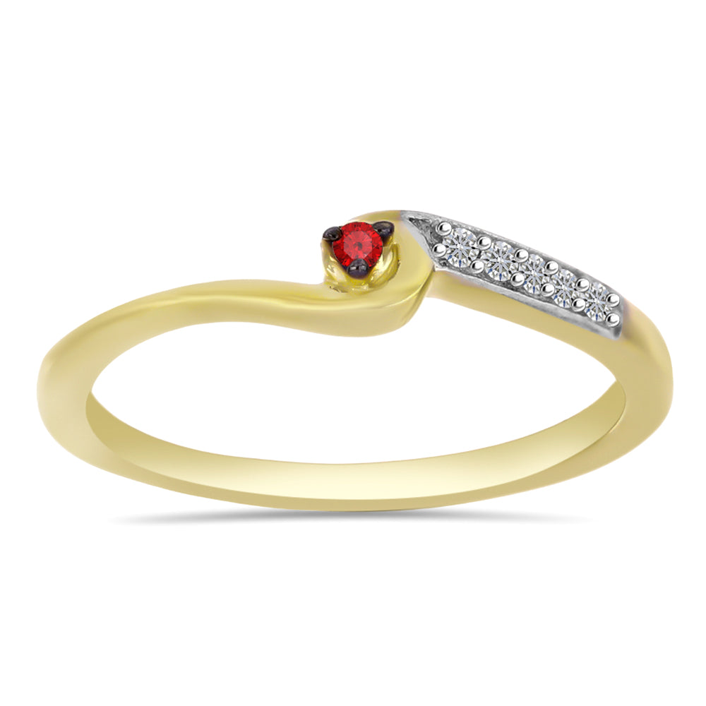 Anillo de Plata Bañada en Oro con Diamante Rojo y Zircón Blanco