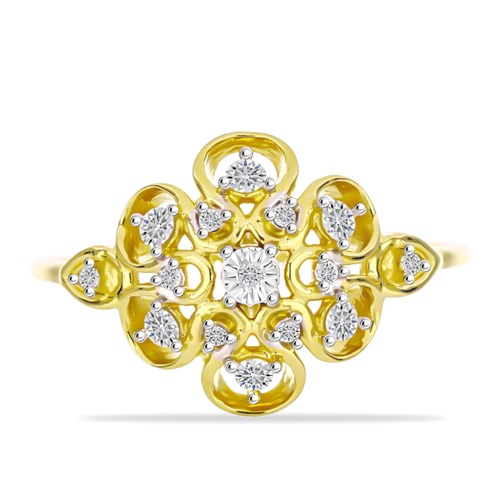 Anillo de Plata Bañada en Oro con Diamante blanco y Zircón Blanco 1 
