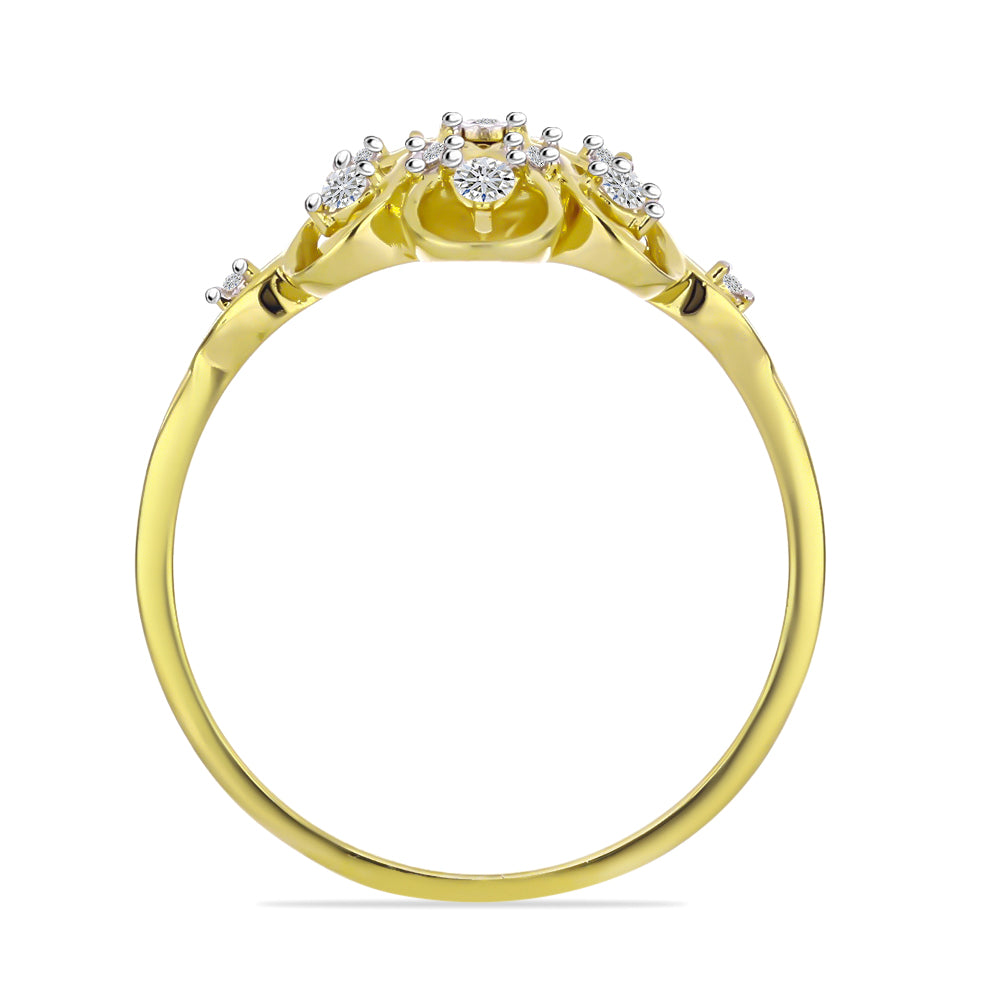 Anillo de Plata Bañada en Oro con Diamante blanco y Zircón Blanco 2 