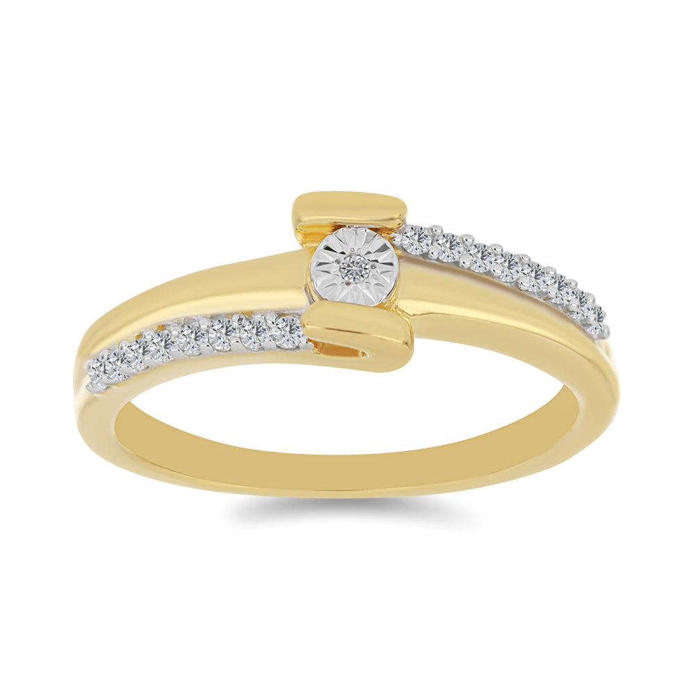 Anillo de Plata Bañada en Oro con Diamante blanco y Zircón Blanco 3 