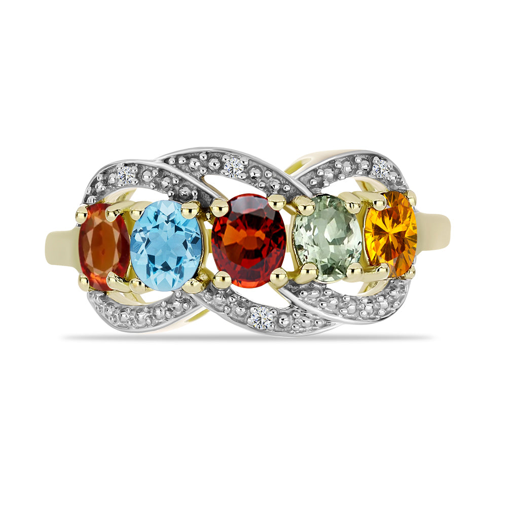 Anillo de Plata Bañada en Oro con Turmalina Arco Iris Pelmadulla y Diamante blanco 1 