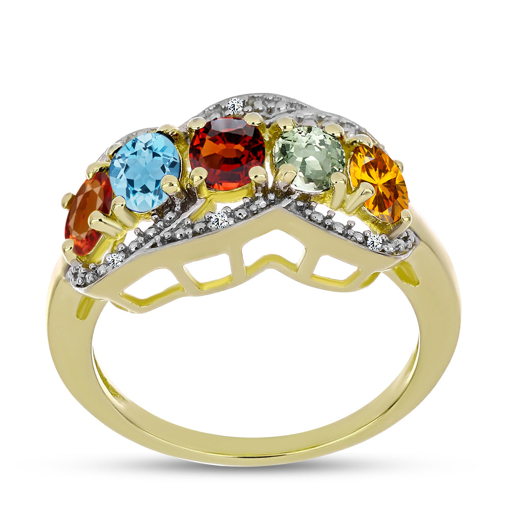 Anillo de Plata Bañada en Oro con Turmalina Arco Iris Pelmadulla y Diamante blanco 3 