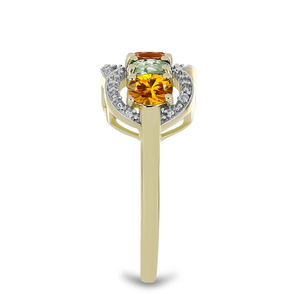 Anillo de Plata Bañada en Oro con Turmalina Arco Iris Pelmadulla y Diamante blanco