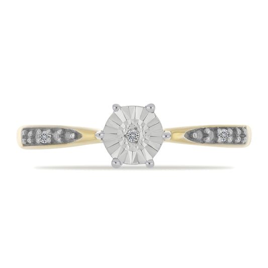 Anillo de Plata Bañada en Oro con Diamante blanco y Zircón Blanco