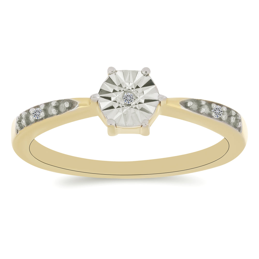 Anillo de Plata Bañada en Oro con Diamante blanco y Zircón Blanco