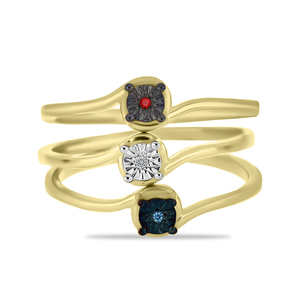 Conjunto de Plata Bañada en Oro con Diamante Azul y Diamante blanco ( Anillo ) 1 