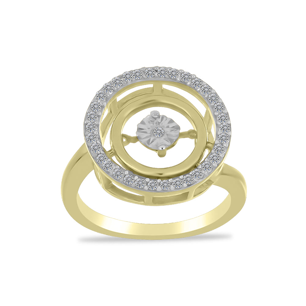 Anillo de Plata Bañada en Oro con Diamante blanco y Zircón Blanco