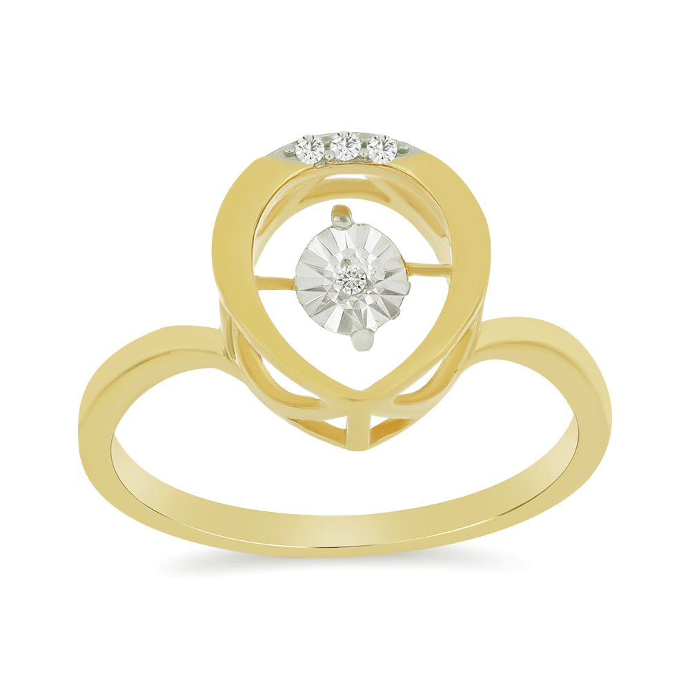 Anillo de Plata Bañada en Oro con Diamante blanco y Zircón Blanco