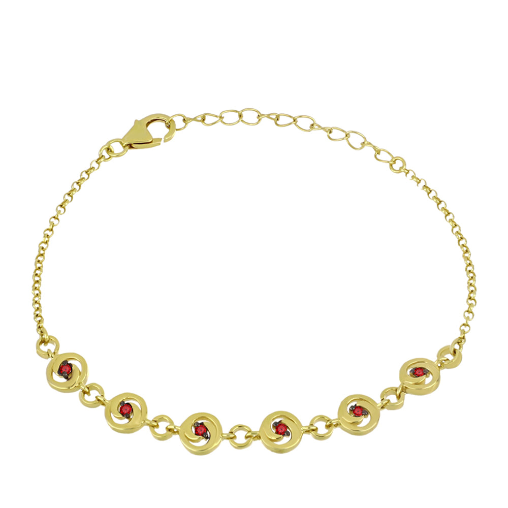 Pulsera de Plata Bañada en Oro con Diamante Rojo 2 