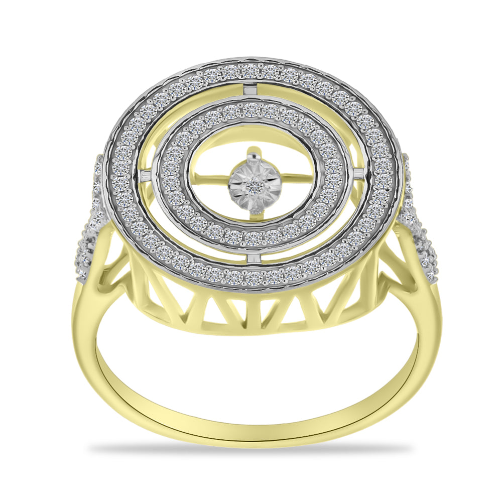 Anillo de Plata Bañada en Oro con Diamante blanco y Zircón Blanco