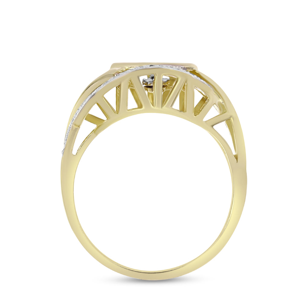 Anillo de Plata Bañada en Oro con Diamante blanco y Zircón Blanco 2 