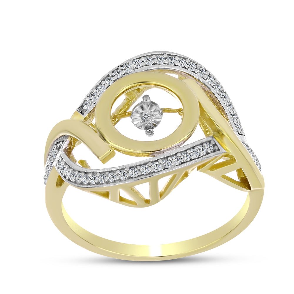 Anillo de Plata Bañada en Oro con Diamante blanco y Zircón Blanco 3 