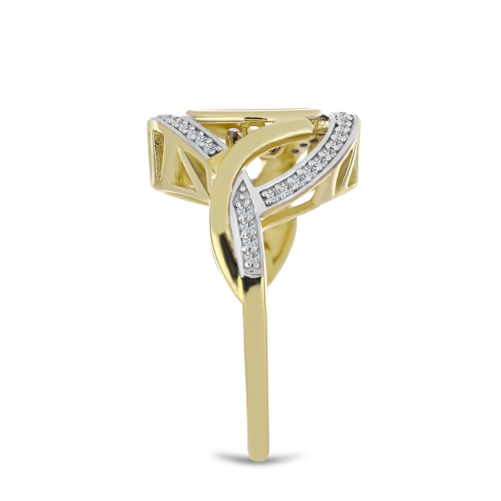 Anillo de Plata Bañada en Oro con Diamante blanco y Zircón Blanco 4 