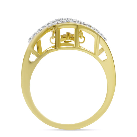 Anillo de Plata Bañada en Oro con Diamante blanco y Zircón Blanco