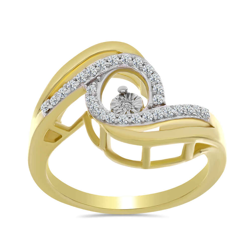 Anillo de Plata Bañada en Oro con Diamante blanco y Zircón Blanco 3 