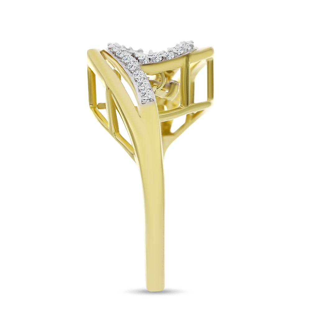 Anillo de Plata Bañada en Oro con Diamante blanco y Zircón Blanco 4 