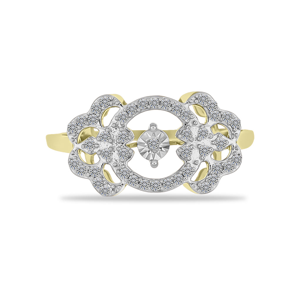 Anillo de Plata Bañada en Oro con Diamante blanco y Zircón Blanco