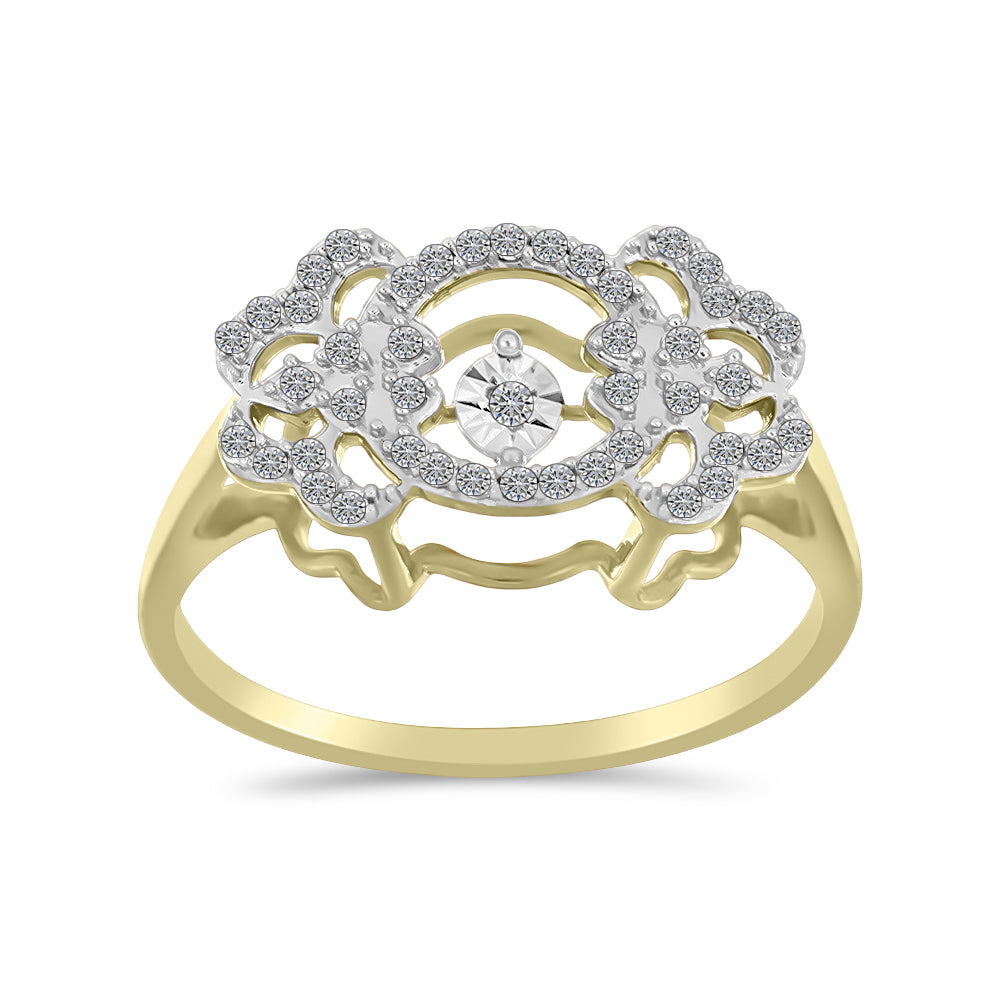 Anillo de Plata Bañada en Oro con Diamante blanco y Zircón Blanco