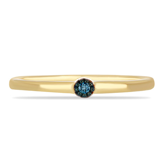 Anillo de Plata Bañada en Oro con Diamante Azul