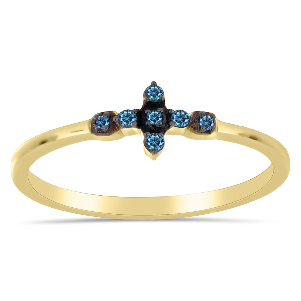 Anillo de Plata Bañada en Oro con Diamante Azul y Diamante blanco