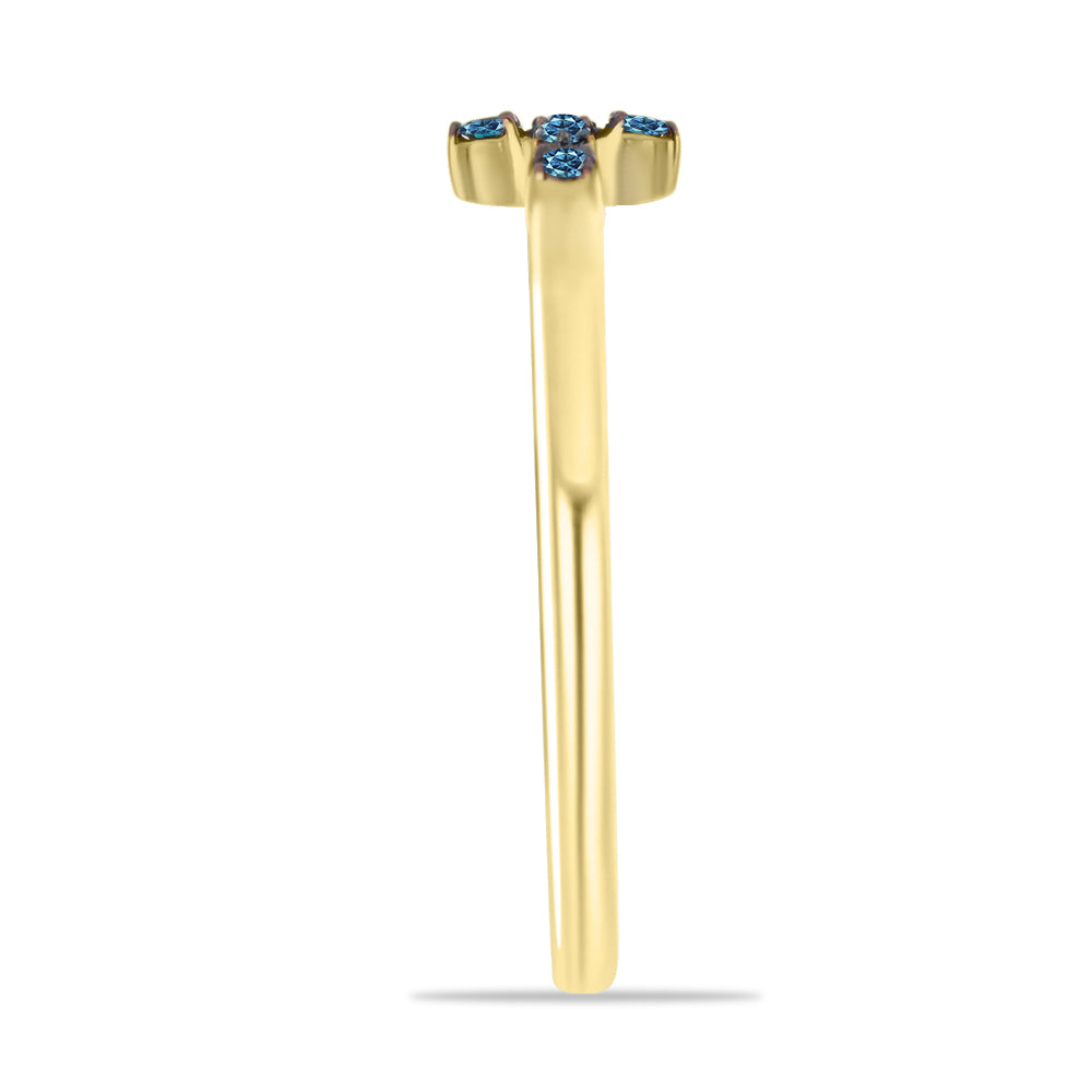 Anillo de Plata Bañada en Oro con Diamante Azul y Diamante blanco