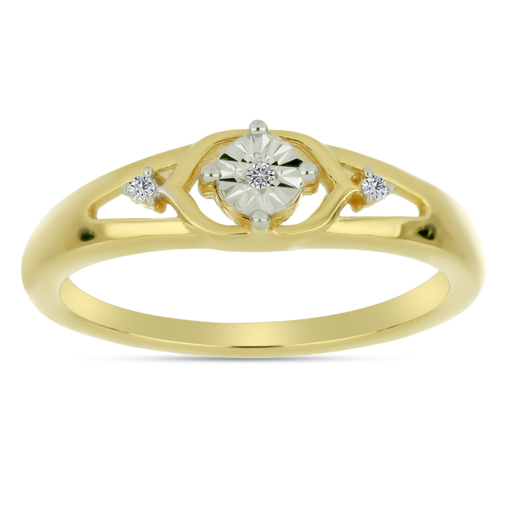 Anillo de Plata Bañada en Oro con Diamante blanco y Zircón Blanco