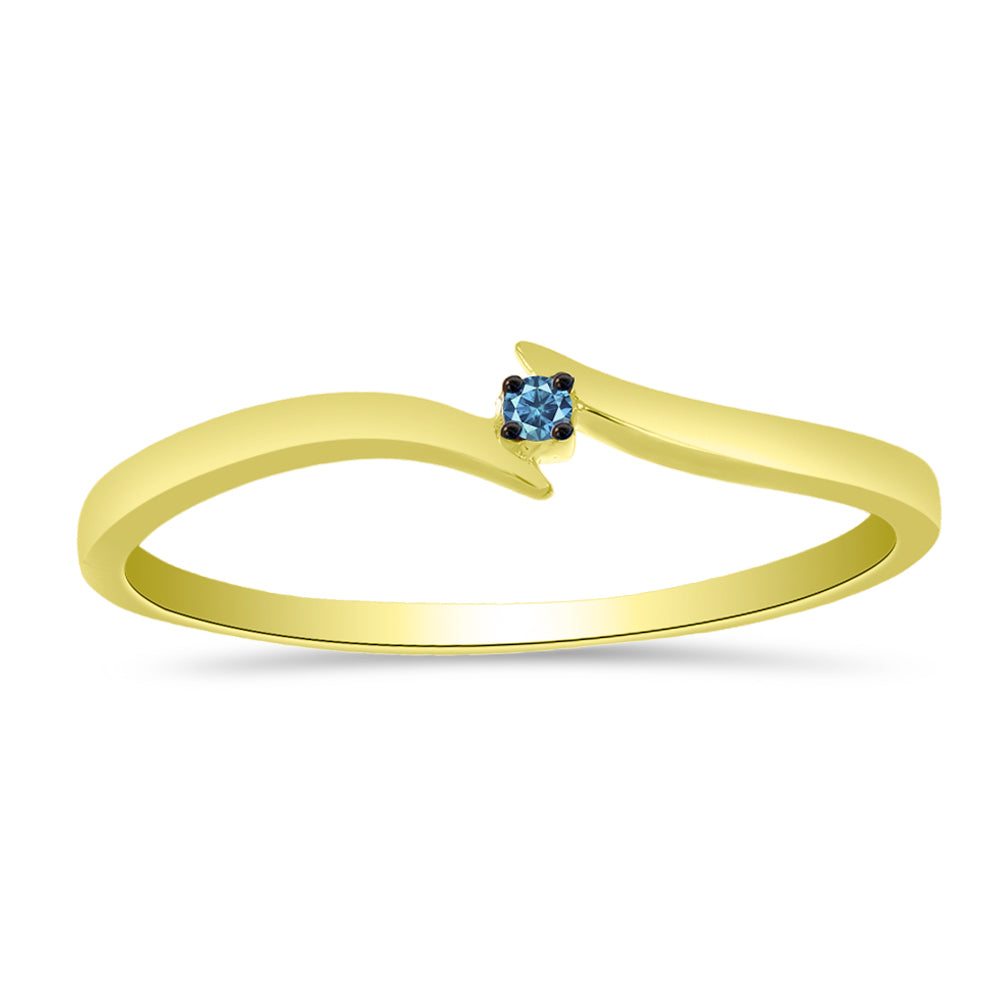 Anillo de Plata Bañada en Oro con Diamante Azul 3 
