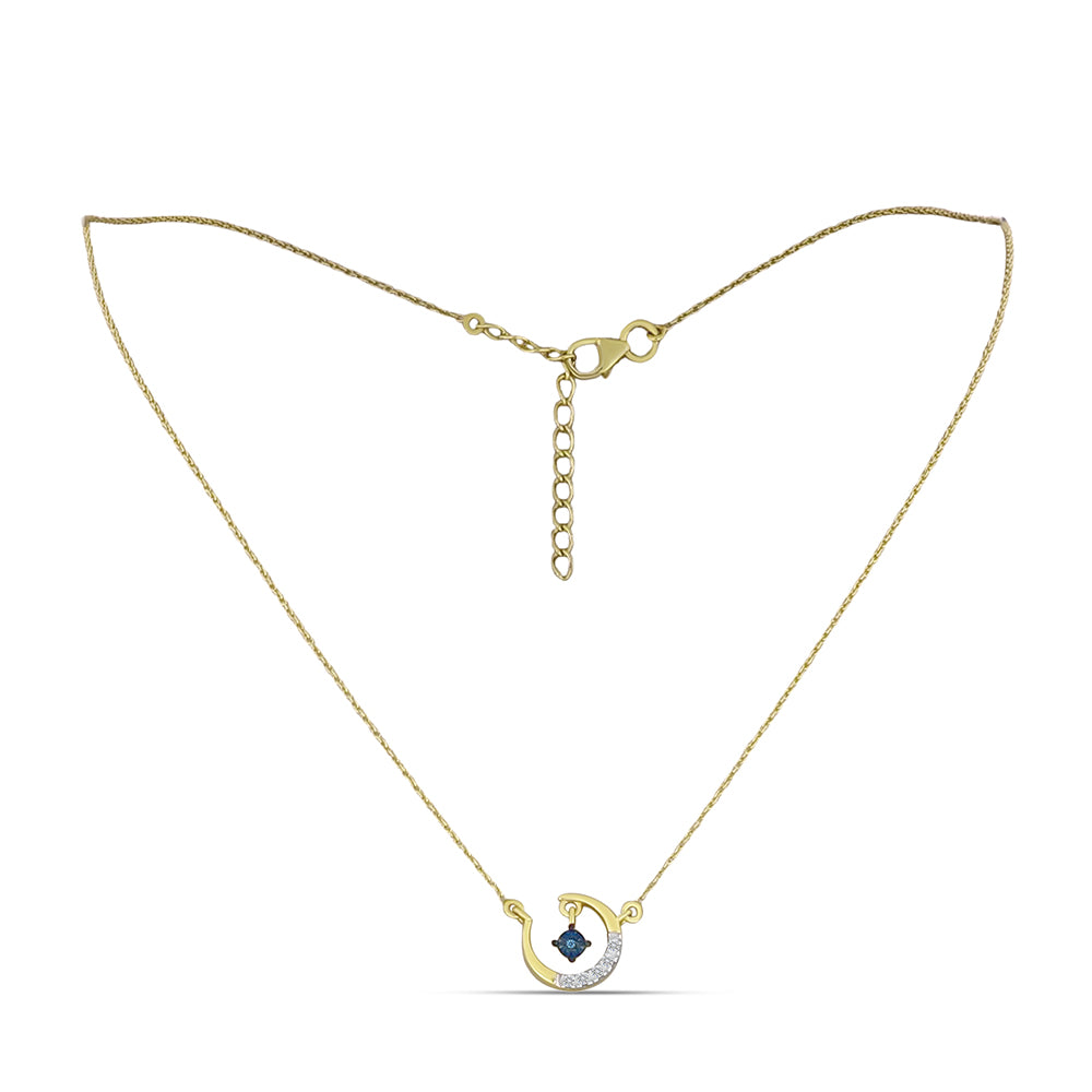 Collar de Plata Bañada en Oro con Diamante Azul y Zircón Blanco 1 