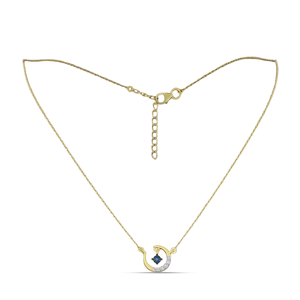 Collar de Plata Bañada en Oro con Diamante Azul y Zircón Blanco 2 