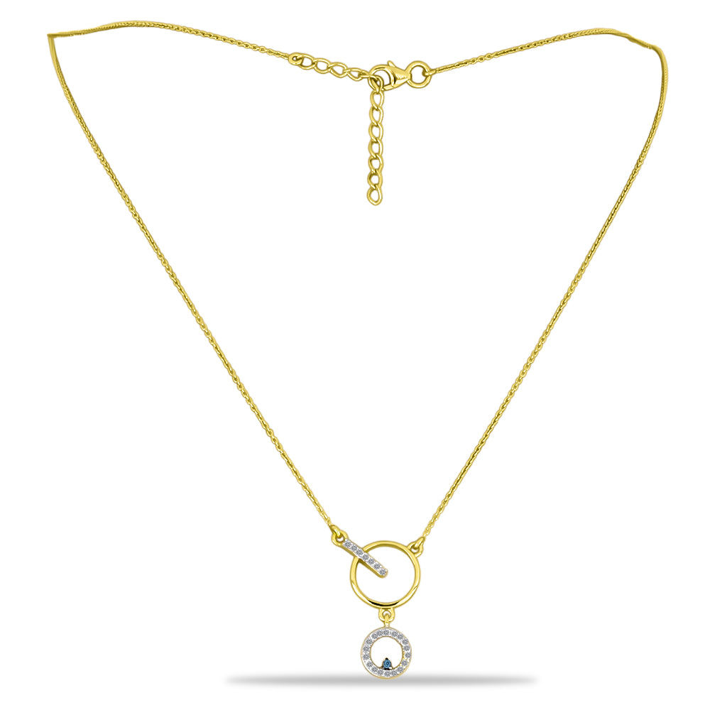 Collar de Plata Bañada en Oro con Diamante Azul y Zircón Blanco